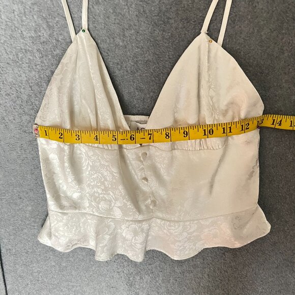 Ivory Satin Sz Medium Cami w FLAW Coquette Y2K Cropped  Peplum Strap Smocked - Picture 4 of 8